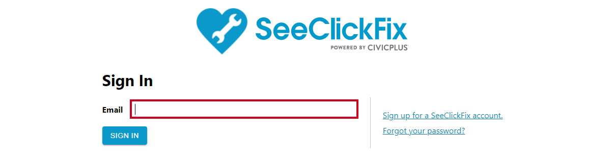 SeeClickFix Log In screen