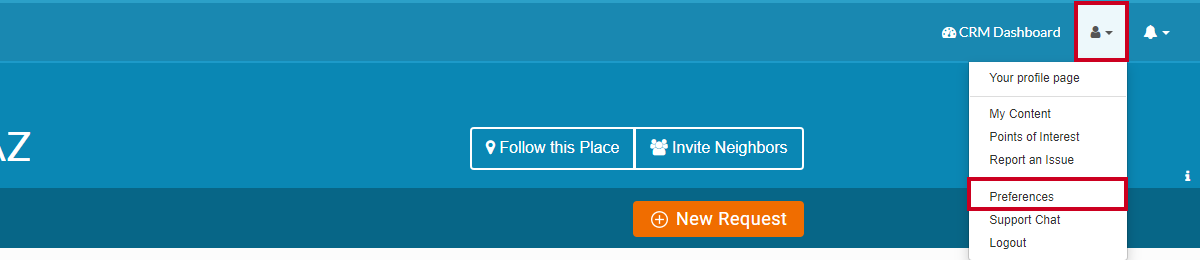 my account menu, preferences