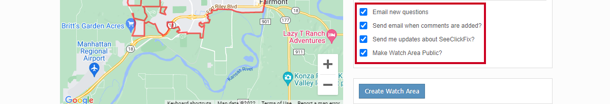 Watch area options
